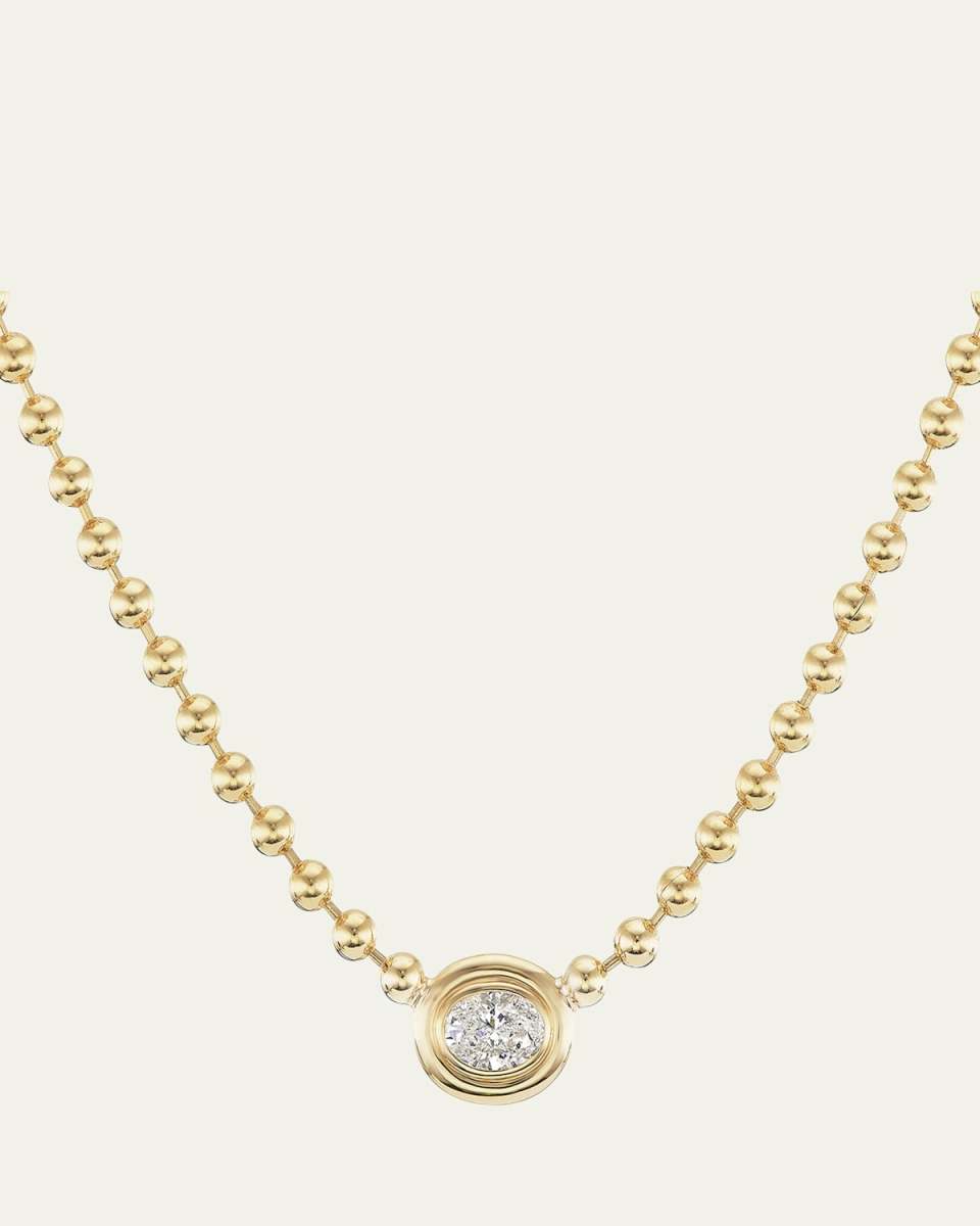 18K Yellow Gold Double Bubble Bezel Diamond Oval Pendant Necklace